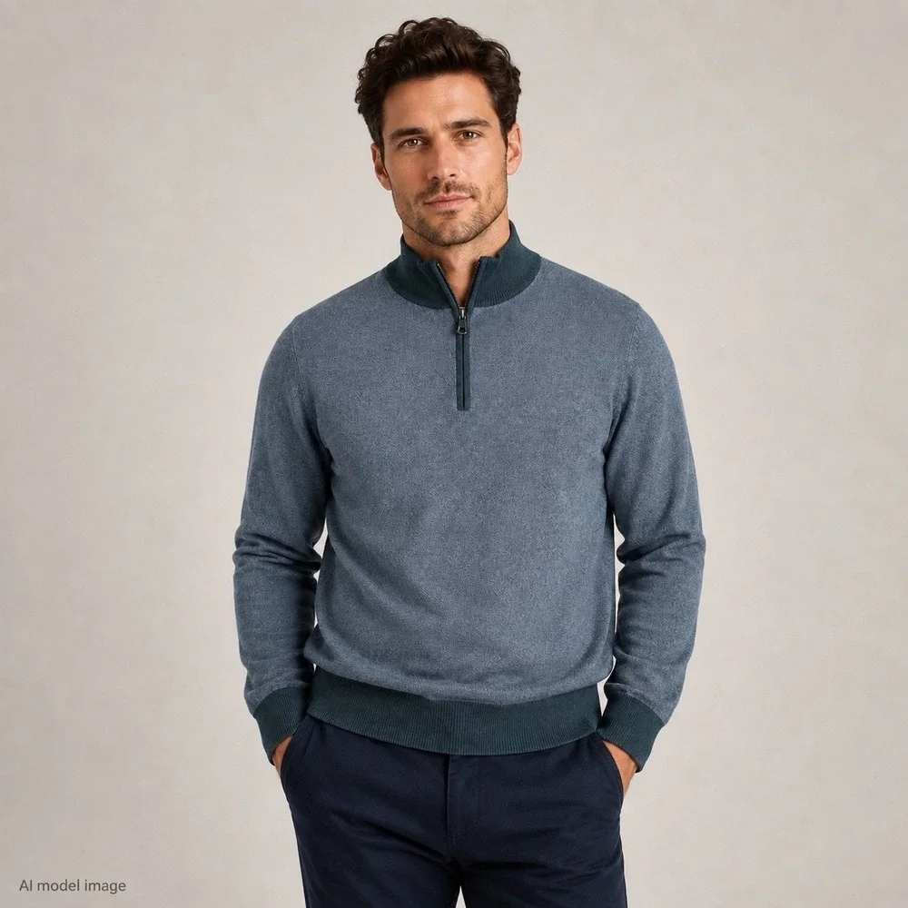 Brooks Brothers Sweater Men's L 100% Merino Wool Quarter Zip Gray Pullover